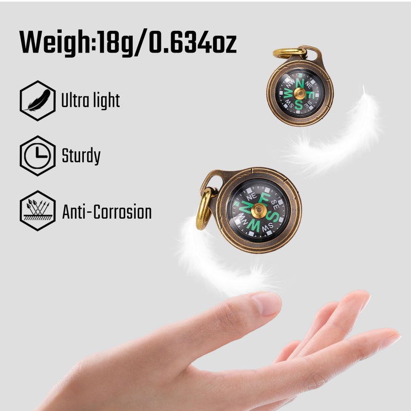 MecArmy CMP Handmade Brass Mini Compass, Pocket Compass Hiking Survival, Small IPX5 Waterproof, Glow-in-The-Dark, Compact, Necklace Pendant, Keychain & Lanyard Mount, Ideal Gift for Women Men - Image 4